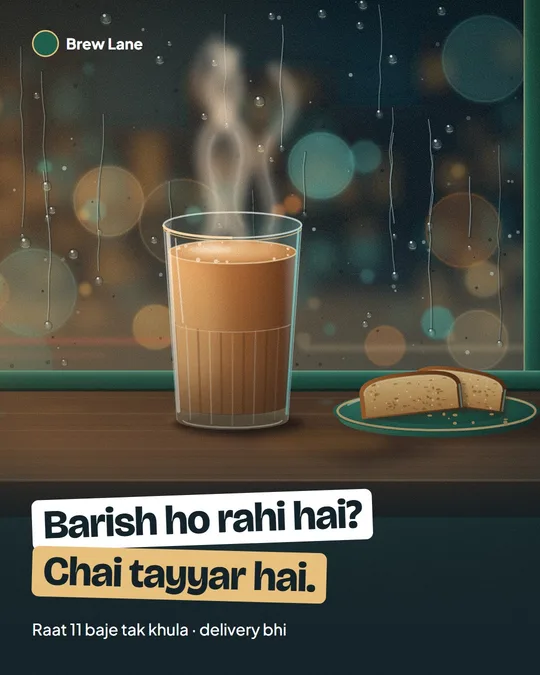 Example Instagram post in Roman Urdu for Brew Lane, a made-up business